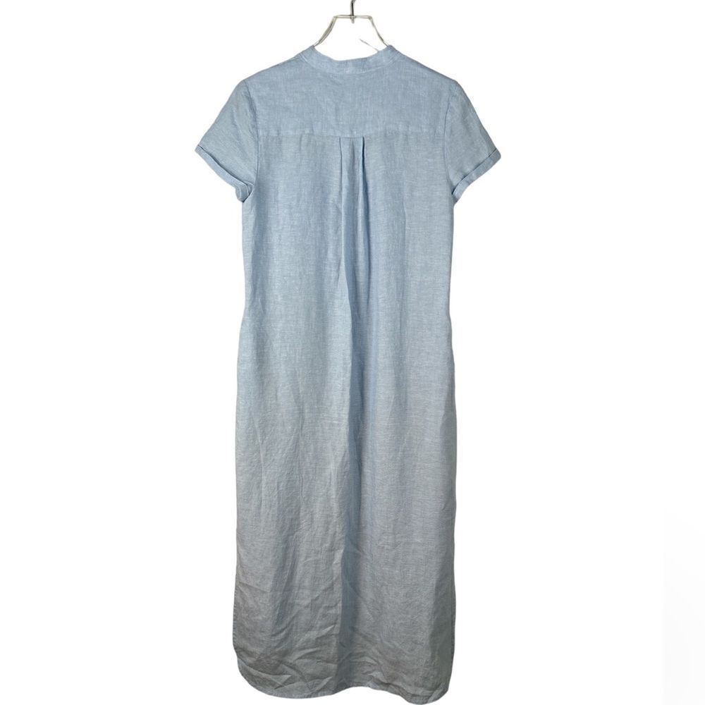 PURE NAVY Pocket Detail 100% Linen Chambray Button Front Shirt Midi Dress - Picture 3 of 9